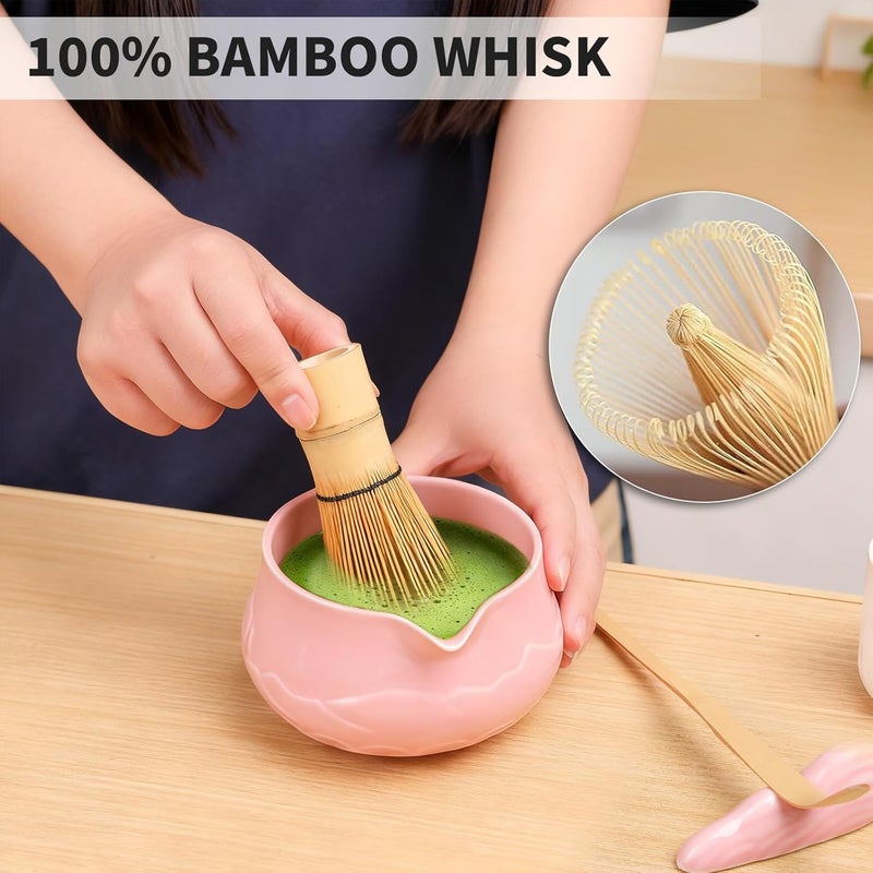 Evoio Matcha Whisk Set with Bowl, 8 Pcs Matcha Kit with Ceramic Holder, Scoop Holder, Sifter, Tea Towel, Greeting Card, Bamboo Whisk and Scoop, Pink Christmas Gift for Tea Lovers - Image 2